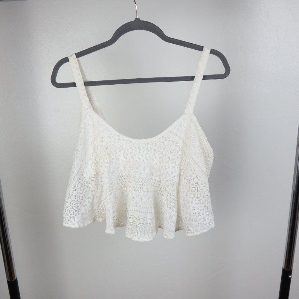 White Lace Crop Top Flowy Feminine Summer Boho Tank Size L